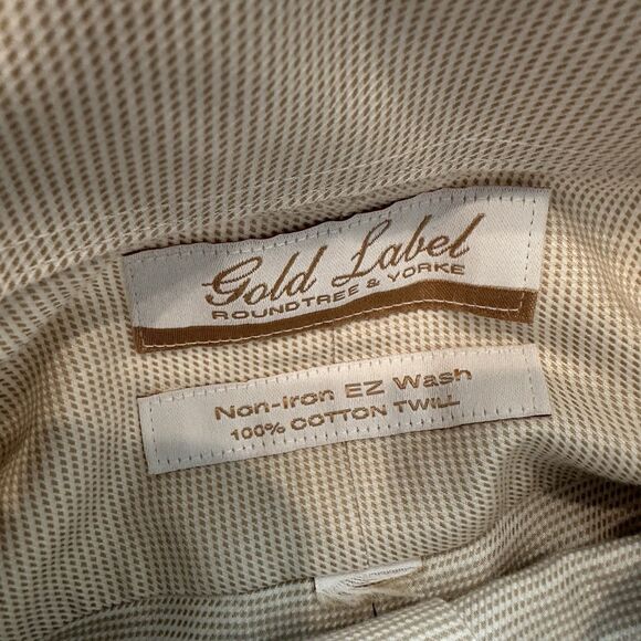 Roundtree & Yorke Gold Label Shirt Mens 22x31 Non Iron Ez Wash White Gold Button - Picture 4 of 6